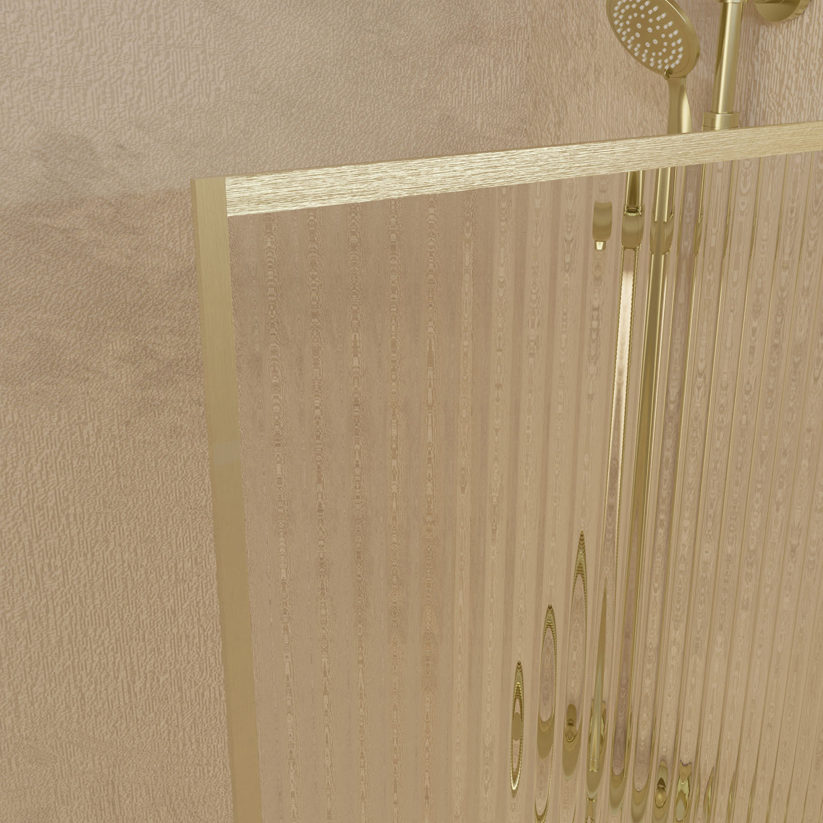 Pare baignoire Rabattable 80x140cm - Profilé Or Doré Brossé - Verre Trempé Ondulé 5mm
