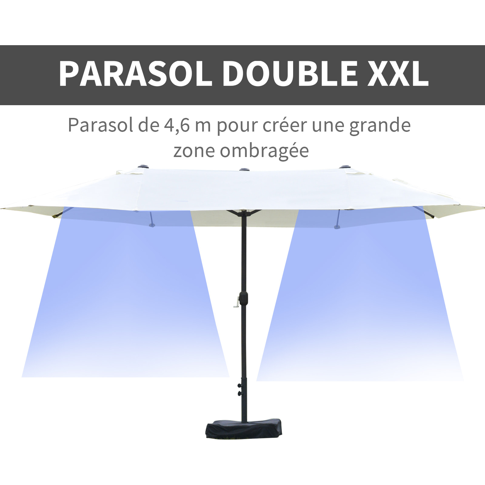 Parasol de jardin XXL dim. 4,6L x 2,7l x 2,4H cm crème