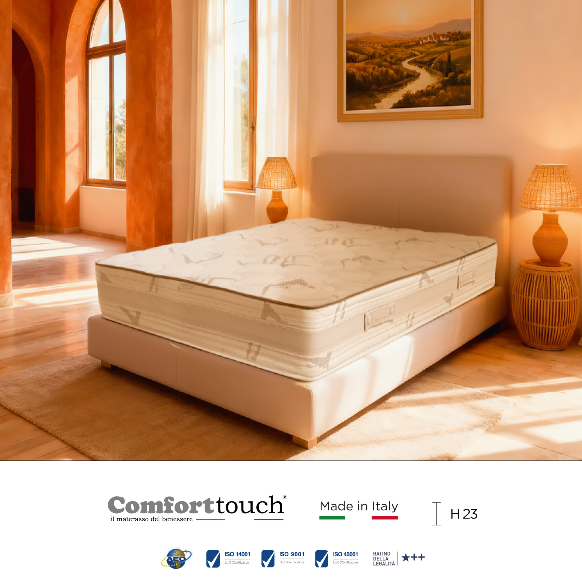 "Pink" H23 cm 180x200 2 guanciali Memory OMAGGIO sfoderabile in schiuma poliuretanica ad alta densità e Memory Foam con cristalli di gel