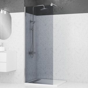 Paroi de Douche 80x200cm Verre Fumé 8mm - Barre de Fixation Extensible et Profil Chrome