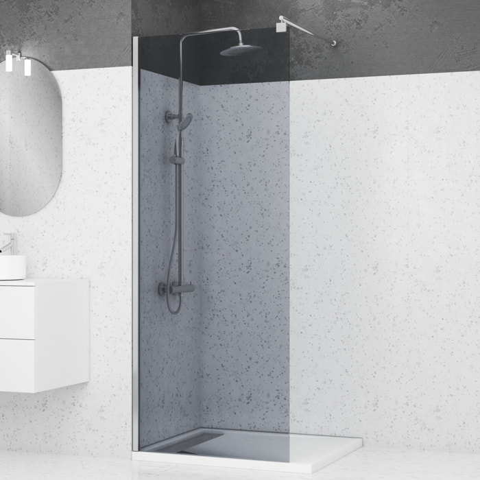 Paroi de Douche 80x200cm Verre Fumé 8mm - Barre de Fixation Extensible et Profil Chrome