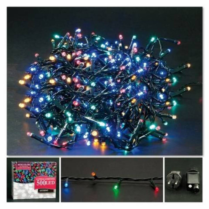 CATENA LUMINOSA 500 led Multicolor Filo Verde 8F E