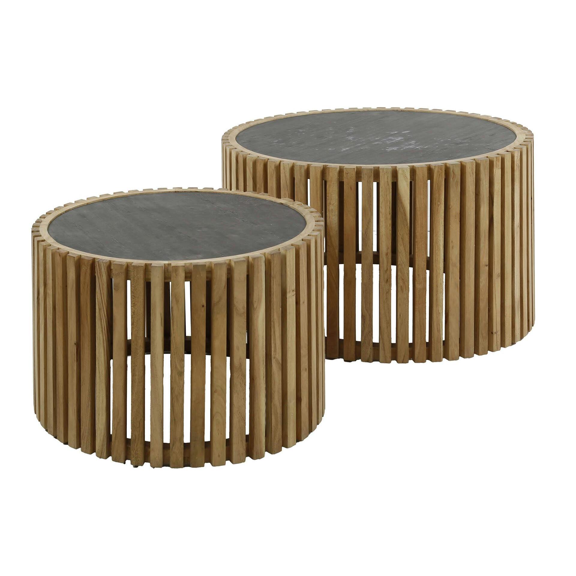 Table basse ronde bois d'acacia et ardoise (lot de 2) MELBOURNE