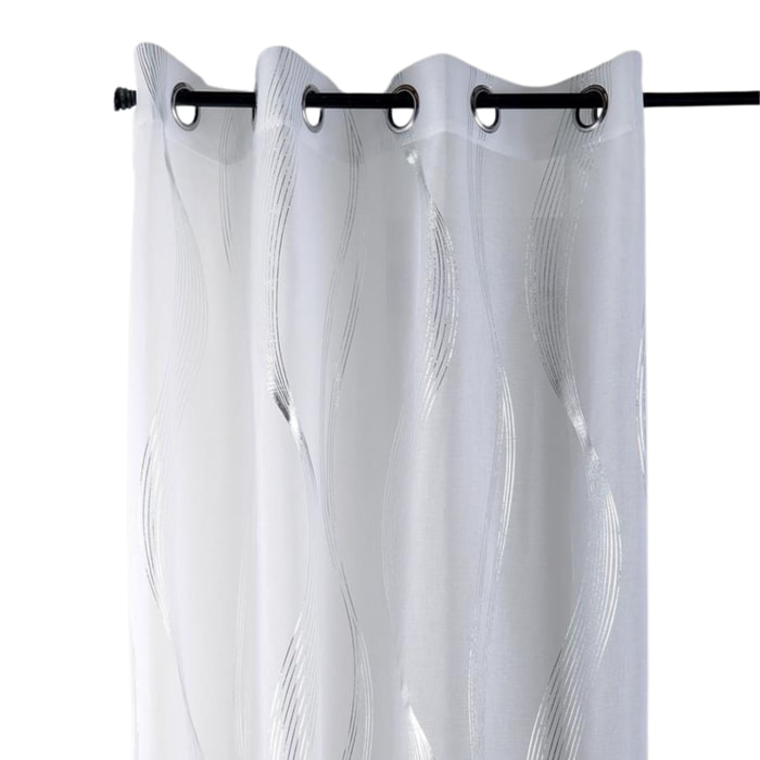 Voilage rayures ondulées métalisées - Blanc
