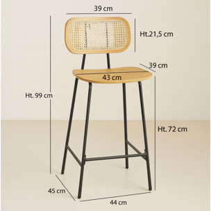 Lot de 2 chaises de bar en bois naturel et pieds en métal  NOSARA