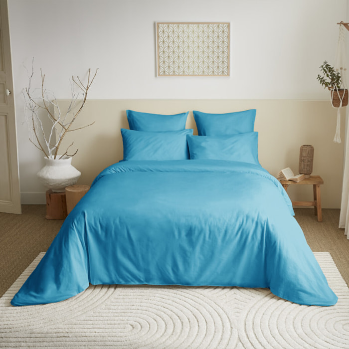 Pack complet 6 pièces unicolore Turquoise housse de couette pour lit 140 x 190 cm