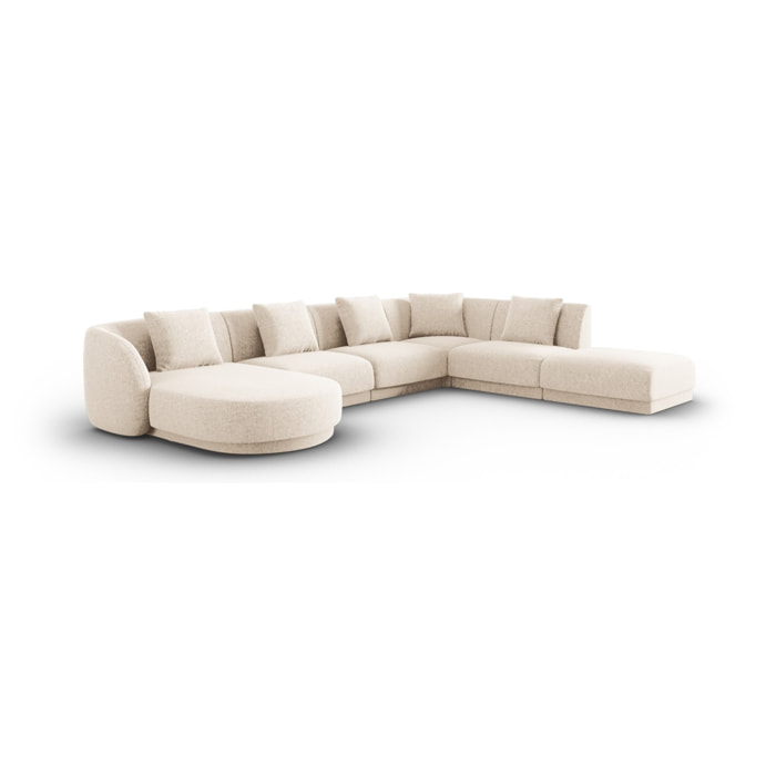 Canapé d'angle droit panoramique "Tulum" 6 places en chenille beige clair