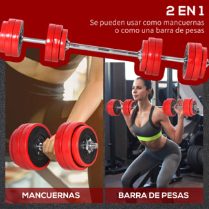 Juego de Mancuernas 30 kg Ajustables 2 en 1 con Barras Biela Ajustable Gimnasio