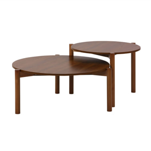 Tables gigognes rondes décor bois. piètement bois d'hévéa noyer - Harmony