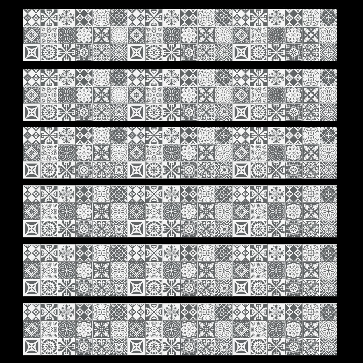 Pack 6 stickers adhésifs frises carrelages | Autocollant Frises Mosaïque Carreaux de ciment - NUANCE DE GRIS ROSO