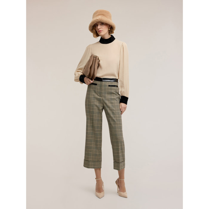 Motivi - Blusa de crepé con detalles de terciopelo - Beige