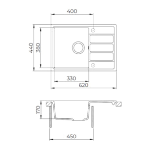 62x44 cm évier avec égouttoir réversible en Granite, à encastrer, jasmin (SATSINKGE2J)