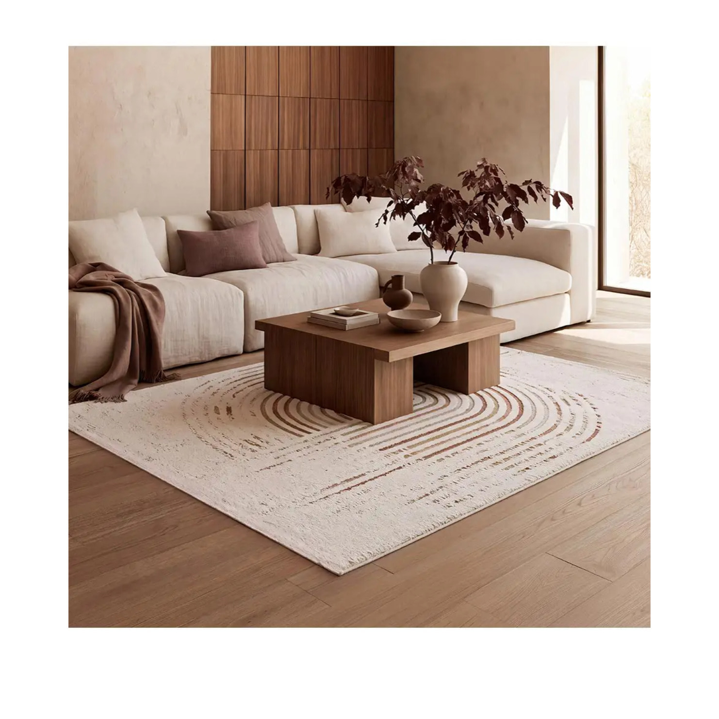 CANDELA Alfombra pelo corto geométrica con relieve crema y terracota, varias medidas disponibles