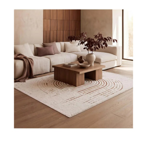 CANDELA Alfombra pelo corto geométrica con relieve crema y terracota, varias medidas disponibles