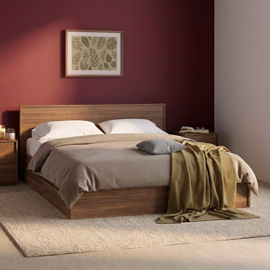 Lit avec sommier à lattes et tête de lit 160 x 200cm + 4 tiroirs décor bois KUBA