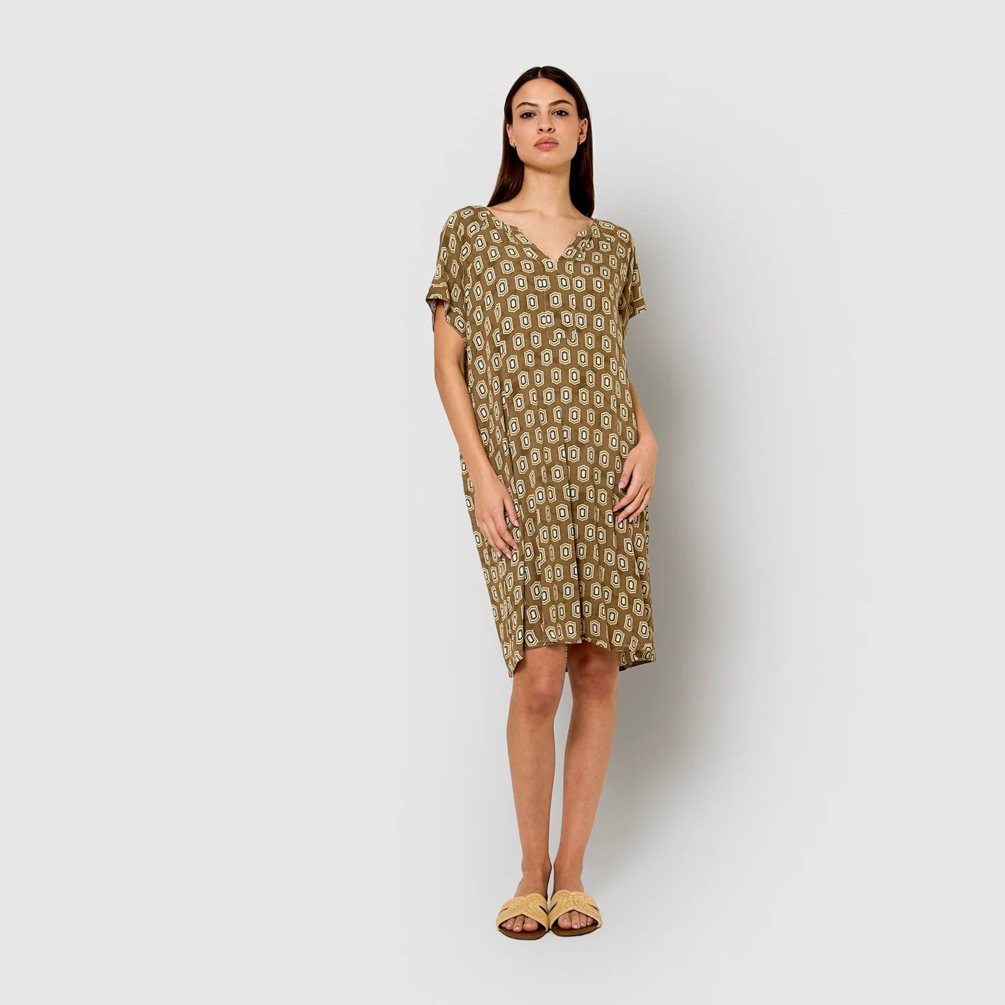 Vestido corto bambula detalles plisados jackie verde