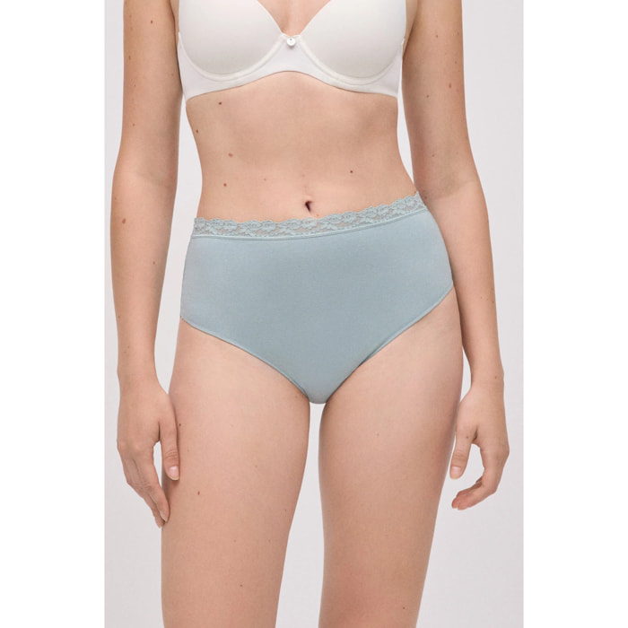Mutandine di cotone a vita alta con pizzo verde