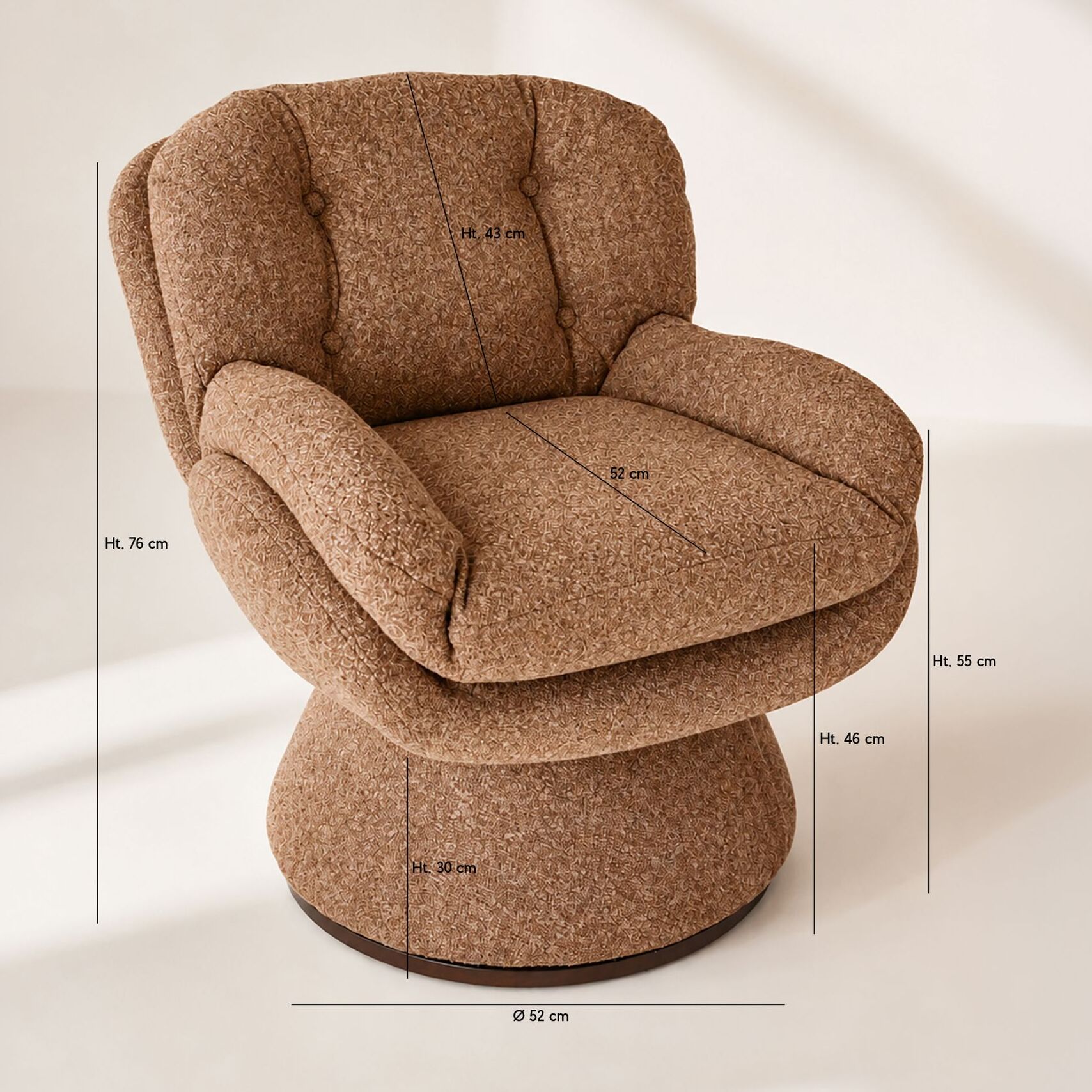 Fauteuil pivotant en tissu brique  GUSTAVE