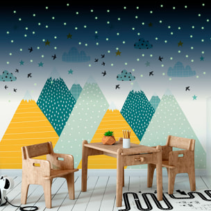 Stickers muraux enfants - Décoration chambre bébé - Autocollant Sticker mural géant enfant montagnes scandinaves MONTAGNES ZISKA + 100 ÉTOILES PHOSPHORESCENTES