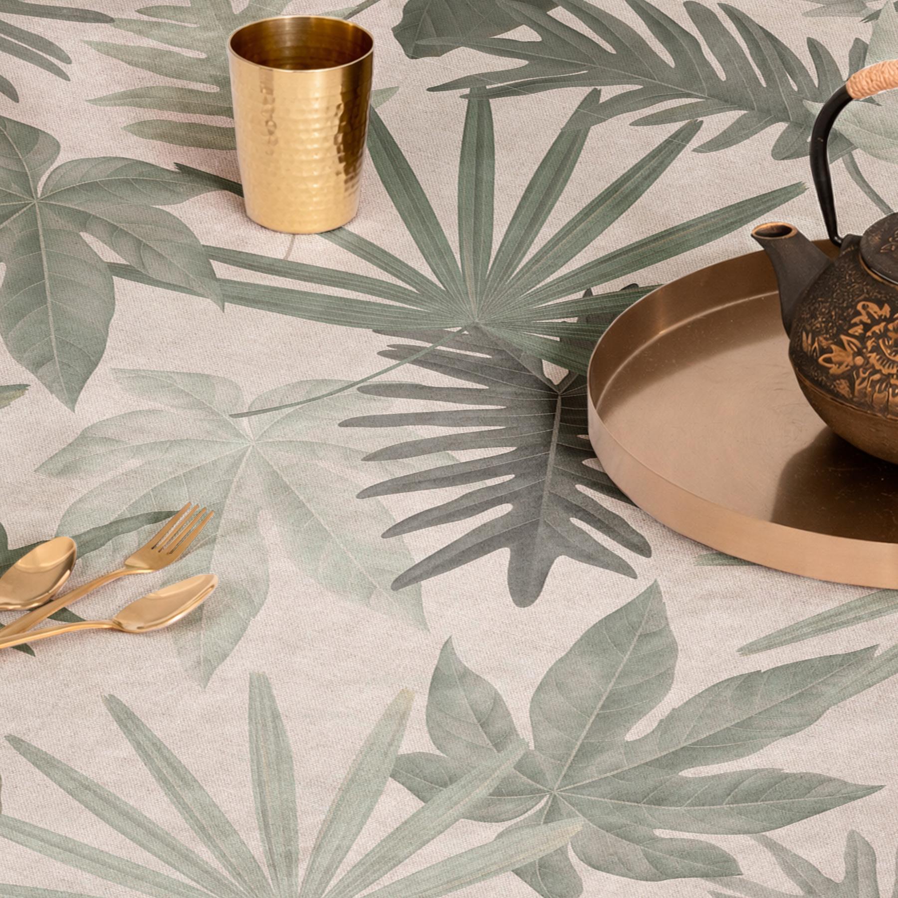 Nappe anti-taches MONSTERA VERT - en 100 % coton
