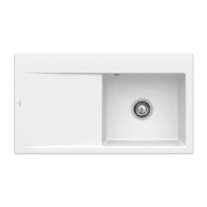 Evier 1 cuve avec vidage automatique Subway 50 flat snow white ceramic plus
