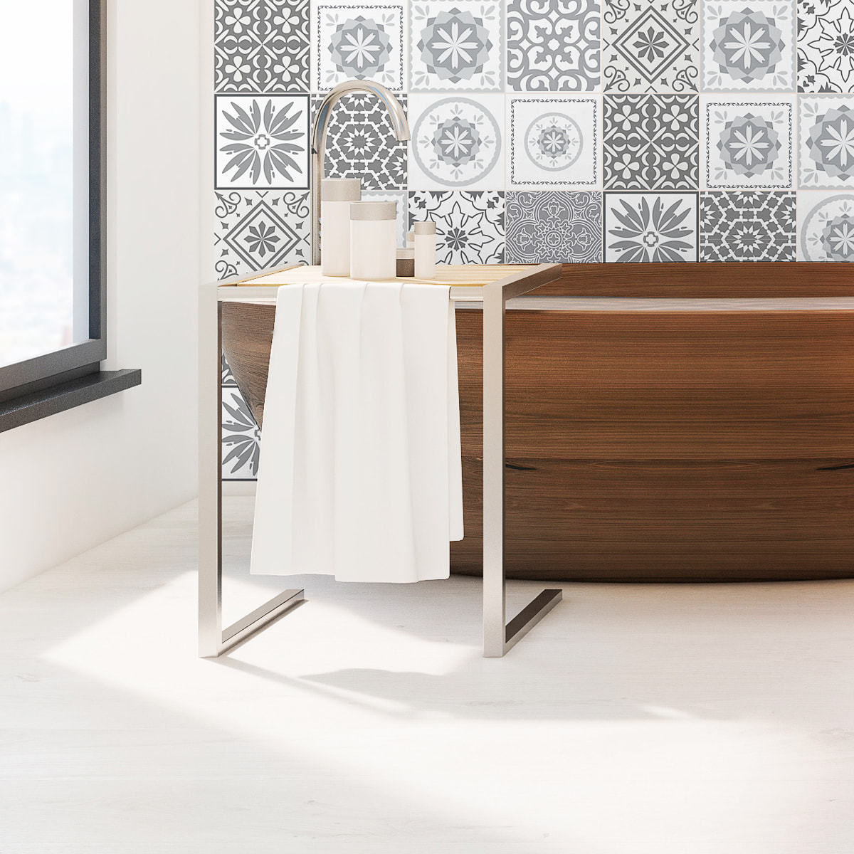 Stickers muraux - Sticker Mural Carrelage adhésif Cuisine Salle de Bain - 12 STICKERS CARREAUX DE CIMENT NUANCES DE GRIS CORDOBA
