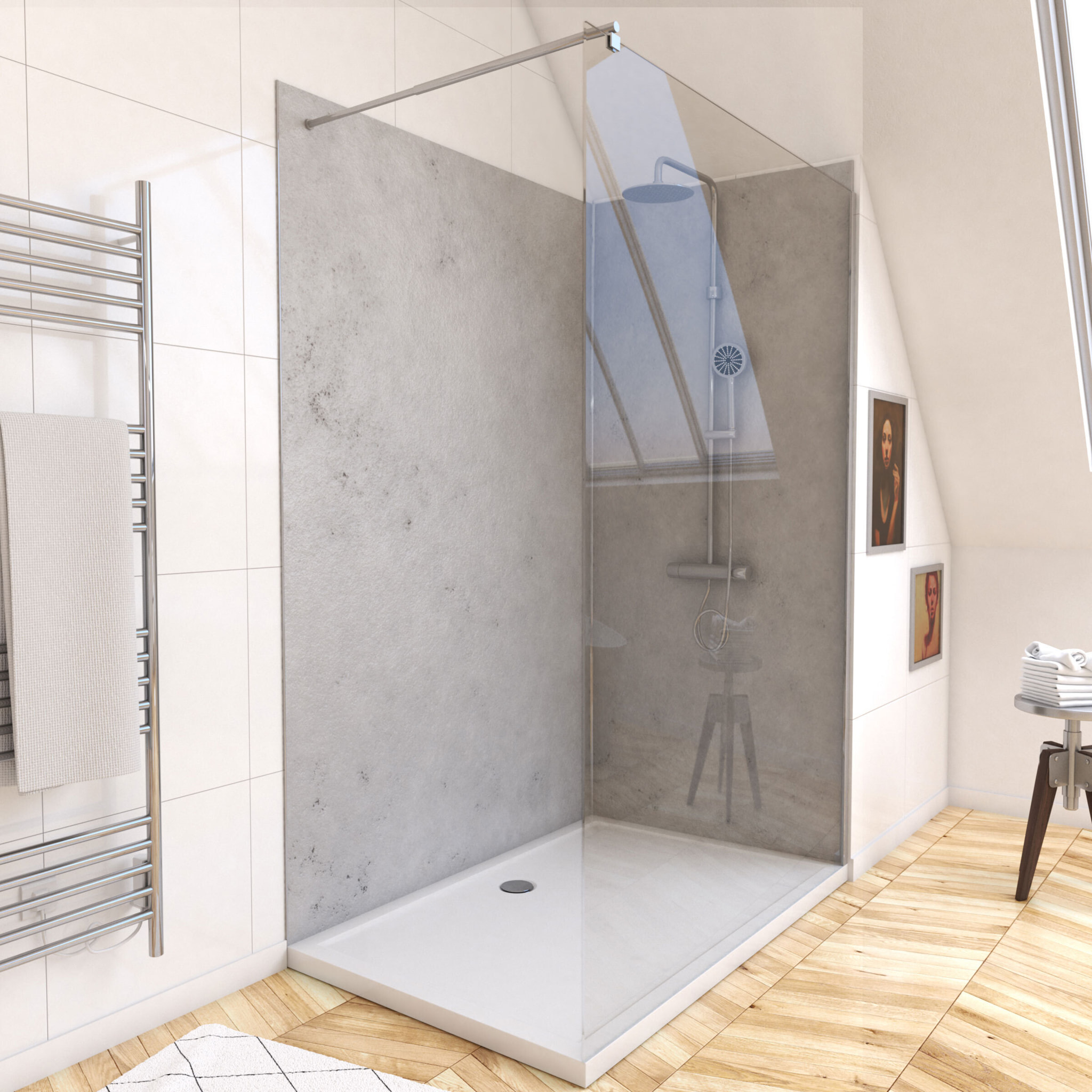 Pack de 2 Panneaux Muraux Pierre Light Grey 90+120x210 cm avec Profilés ANODISE BRILLANT - STONE'IT