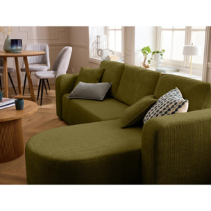 Miro - canapé d'angle réversible - 4 places - convertible avec coffre - en velours texturé - Vert Olive