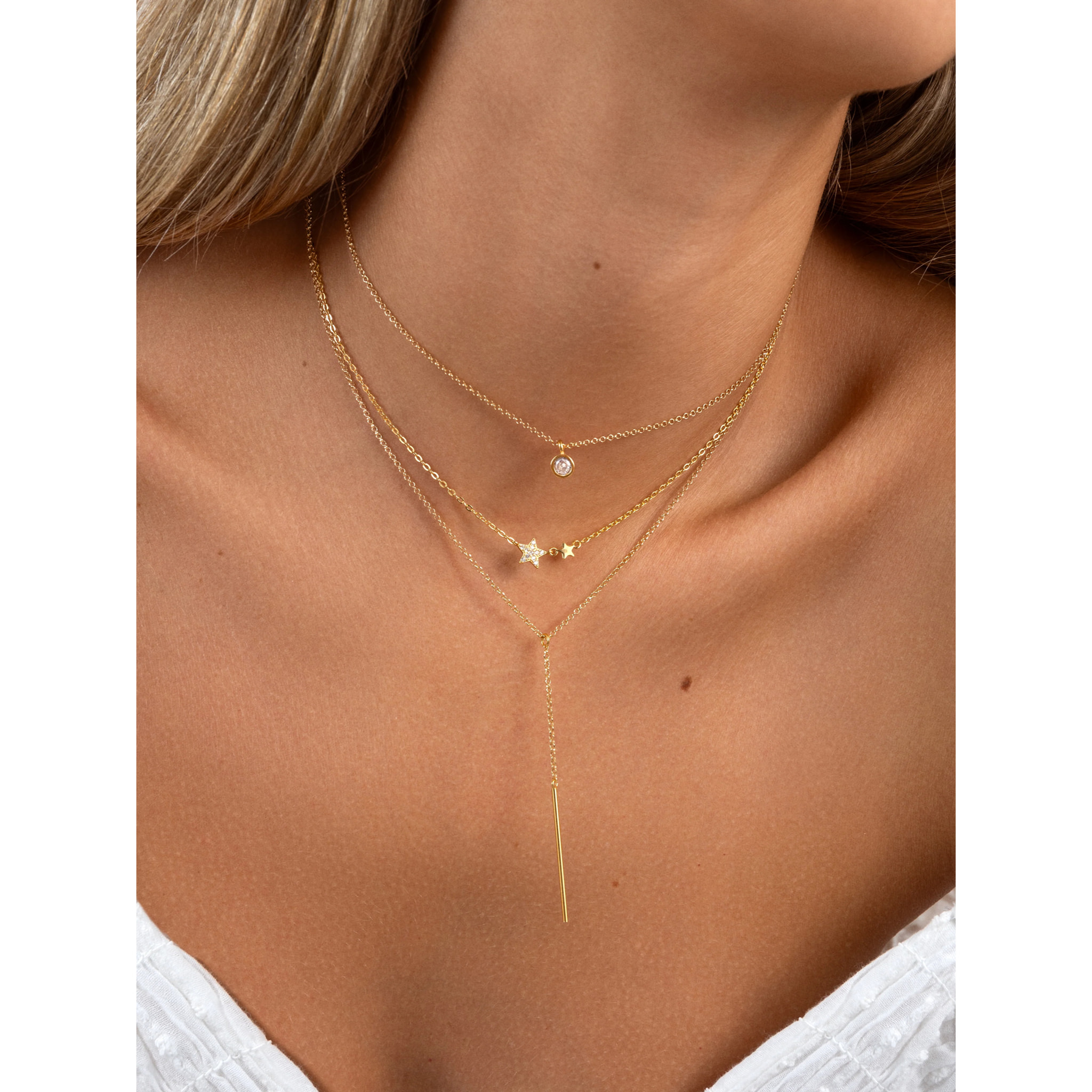 Collar Y Stick Plata Baño Oro