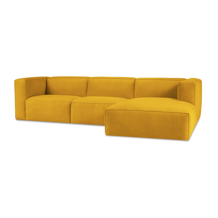 Canapé d'angle droit ''Muse'' 5 places en velours côtelé jaune
