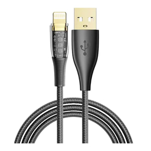 Cable USB 2.0 AM a Lightning PD20W. 2 metros, OD 3,5mm. Con luz LED.