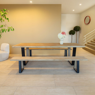 Ensemble table et banc en bois d'acacia et pieds métal noir HERA