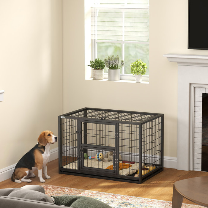 Cage pour chien 94 x 60 x 64 cm toit ouvrant trappes nourrissage porte acier noir