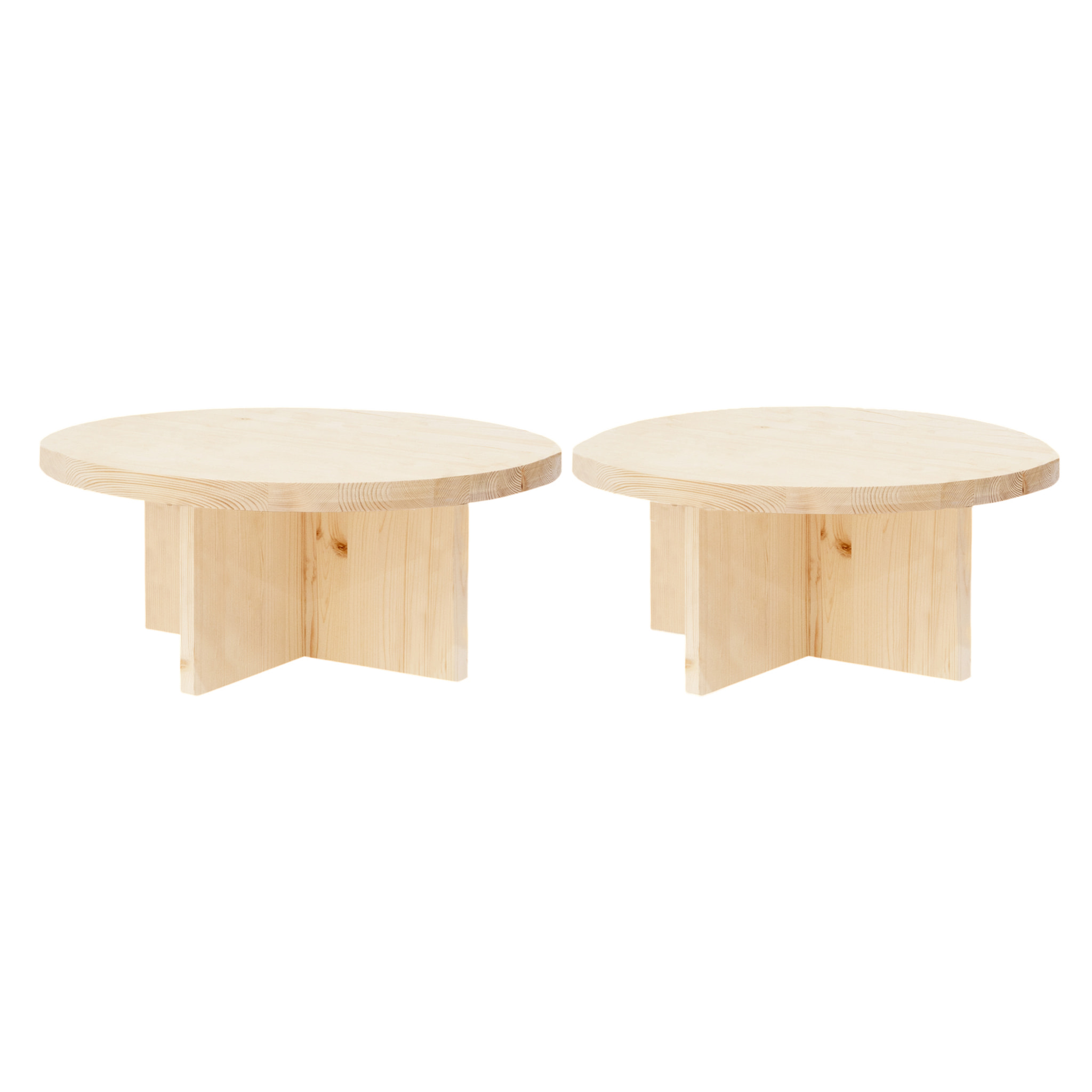 Pack 2 tables basses rondes en bois massif ton naturel 80x80cm Hauteur: 30 Longueur: 80 Largeur: 80