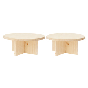Pack 2 tables basses rondes en bois massif ton naturel 80x80cm Hauteur: 30 Longueur: 80 Largeur: 80