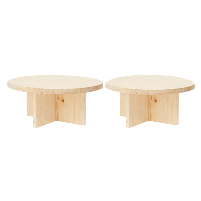 Pack 2 tables basses rondes en bois massif ton naturel 80x80cm Hauteur: 30 Longueur: 80 Largeur: 80