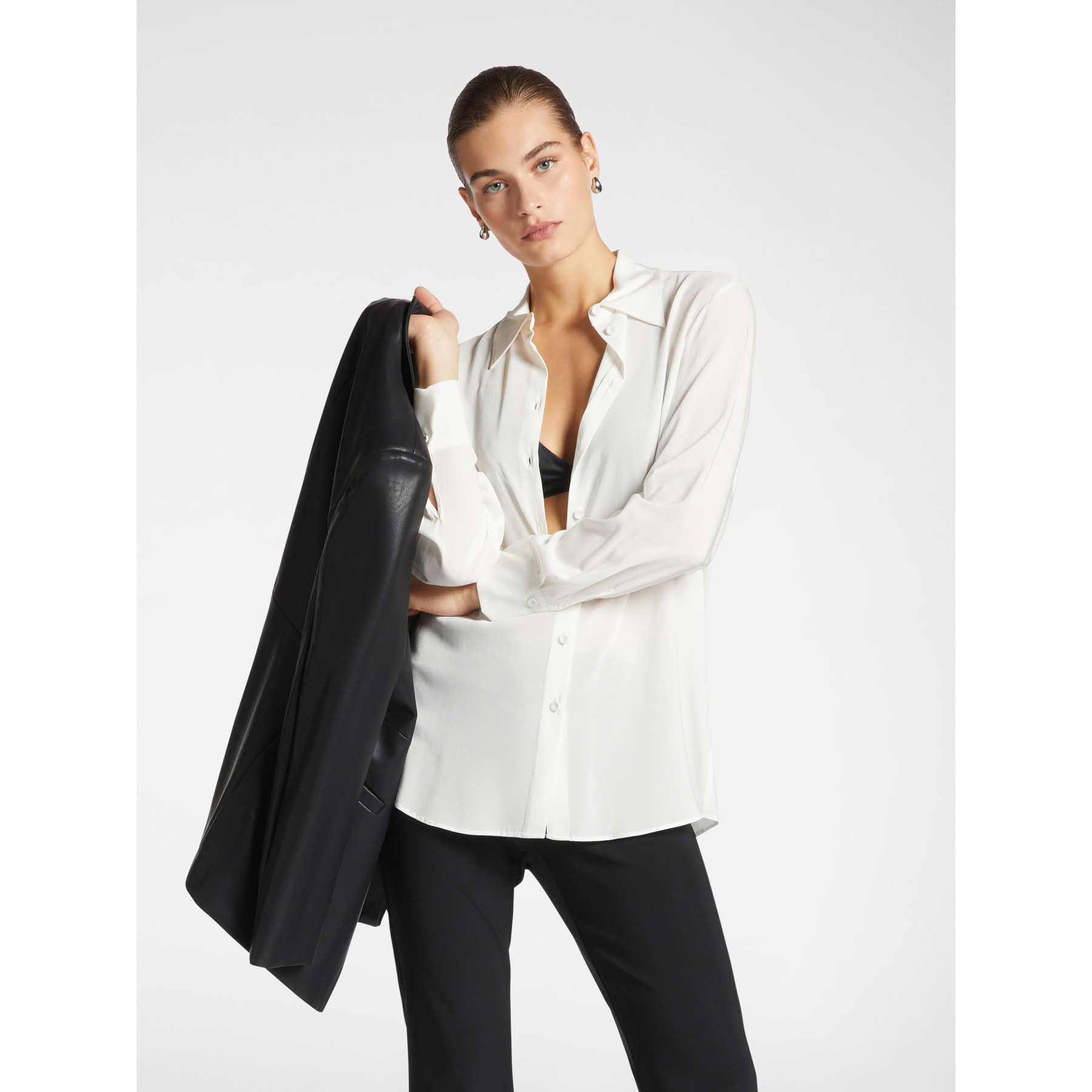 Elena Mirò - Camisa masculina de georgette - Blanco