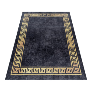 FIESTA - Tapis à frise grecque noir et doré