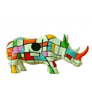 Statuette rhinocéros à carreaux multicolores en résine H24cm - RENÉ