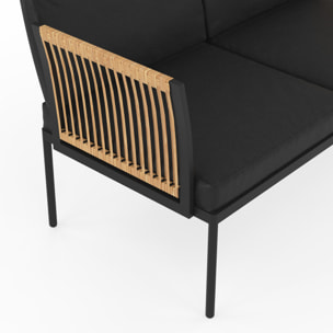 Salon de jardin Ozéa 4 places modulable noir et cordage
