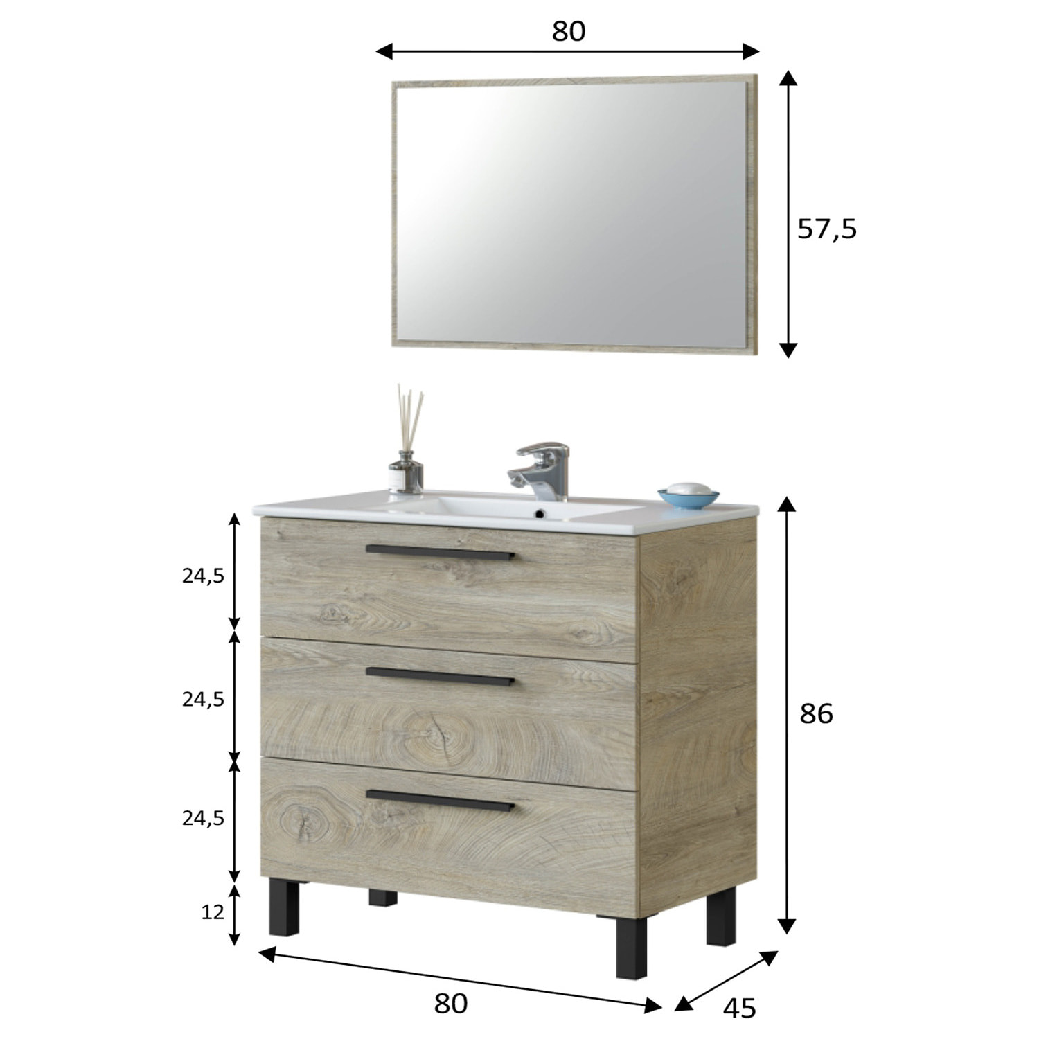 Mueble baño alise 3c 80cm color alaska con espejo, sin lavabo