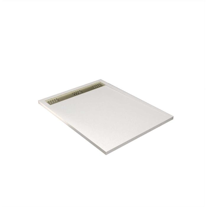 Receveur de douche en résine blanc 80x120x3 cm effet pierre granit + grille linéaire or brossé