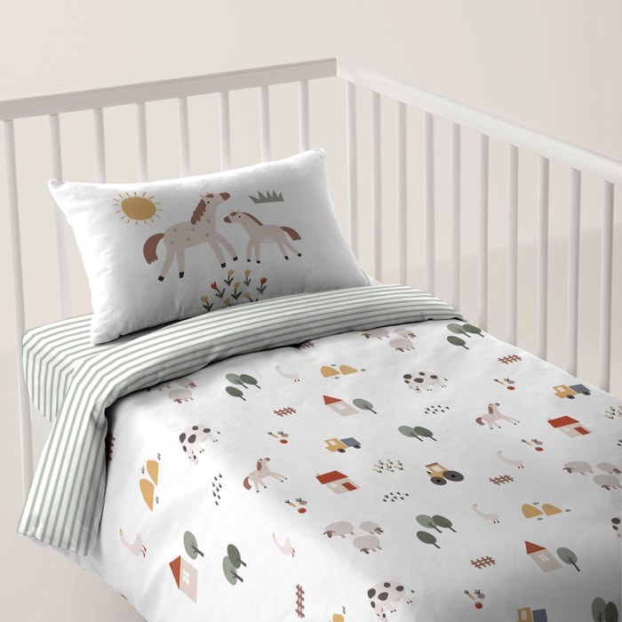 Cool Kids - Funda Nórdica Estampada - Reversible - Infantil - Cierre Solapa - 100% Algodón - Incluye 1 Funda de Almohada - Cuna/Maxicuna - Farm Life