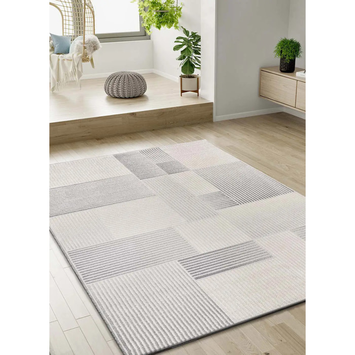 BARESA Alfombra geométrica con relieve en tonos gris y beige, varias medidas disponibles