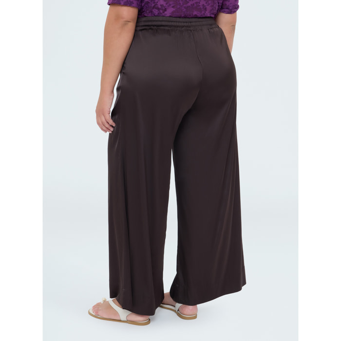 Fiorella Rubino - Pantaloni Wide Leg in raso di viscosa - Marrone