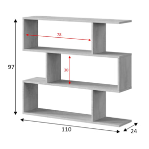 Libreria Hampton, Mobile portalibri bassa bifacciale, Scaffale con tre scomparti, Scaffale moderno da ufficio, cm 110x24h97, Grigio cemento