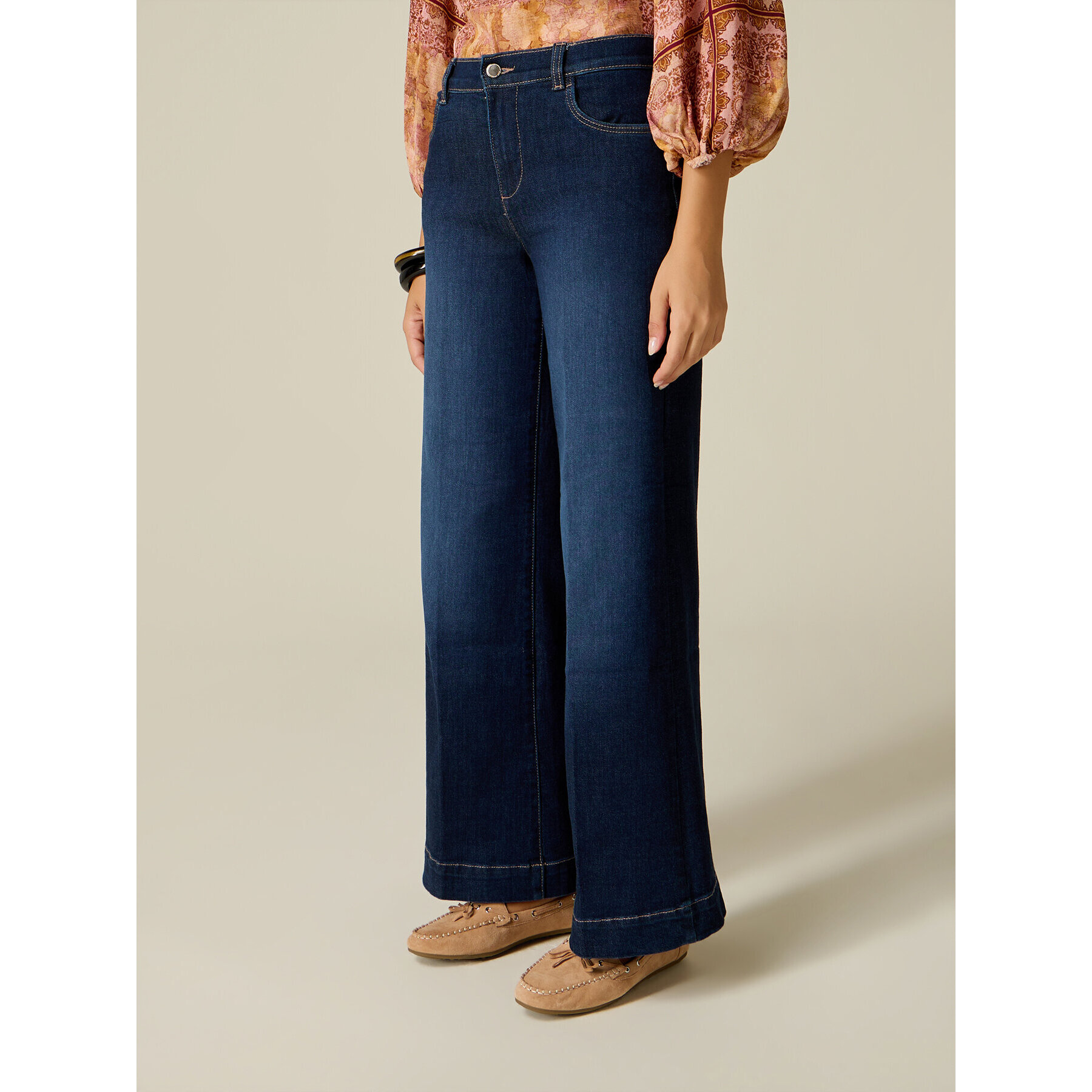 Oltre - Jeans wide leg a lavaggio scuro - Blu