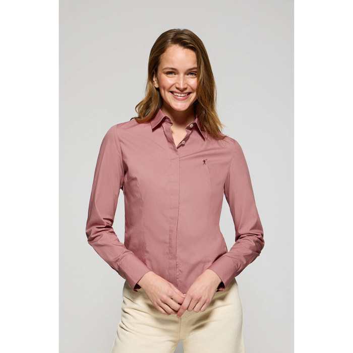 Camisa slim de popelín color coral con logo bordado Rigby Go