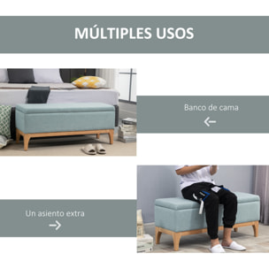 Baúl de Almacenaje para Dormitorio 72L Puff Almacenaje Tapizado en Lino Banco de Almacenaje con Patas de Madera y Almohadillas Ajustables para Entrada Salón 110x39x45 cm Verde Claro