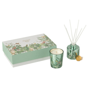 J-Line bougie parfumée + bâtonnets parfumés Walk In The Woods - vert - set cadeau